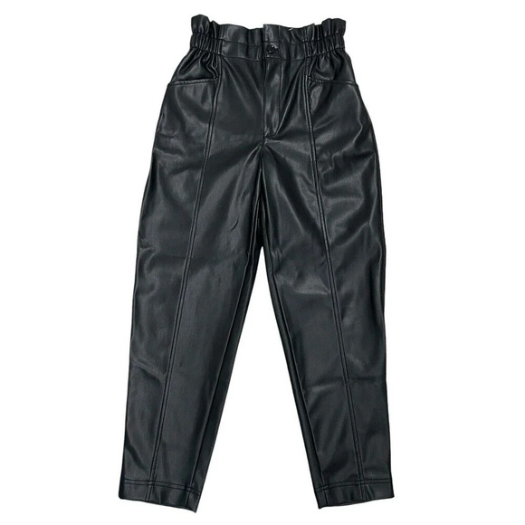 Madewell Vegan Faux Leather Paperbag High Waisted Elastic Zip Pants Black Size 2 - Picture 4 of 13